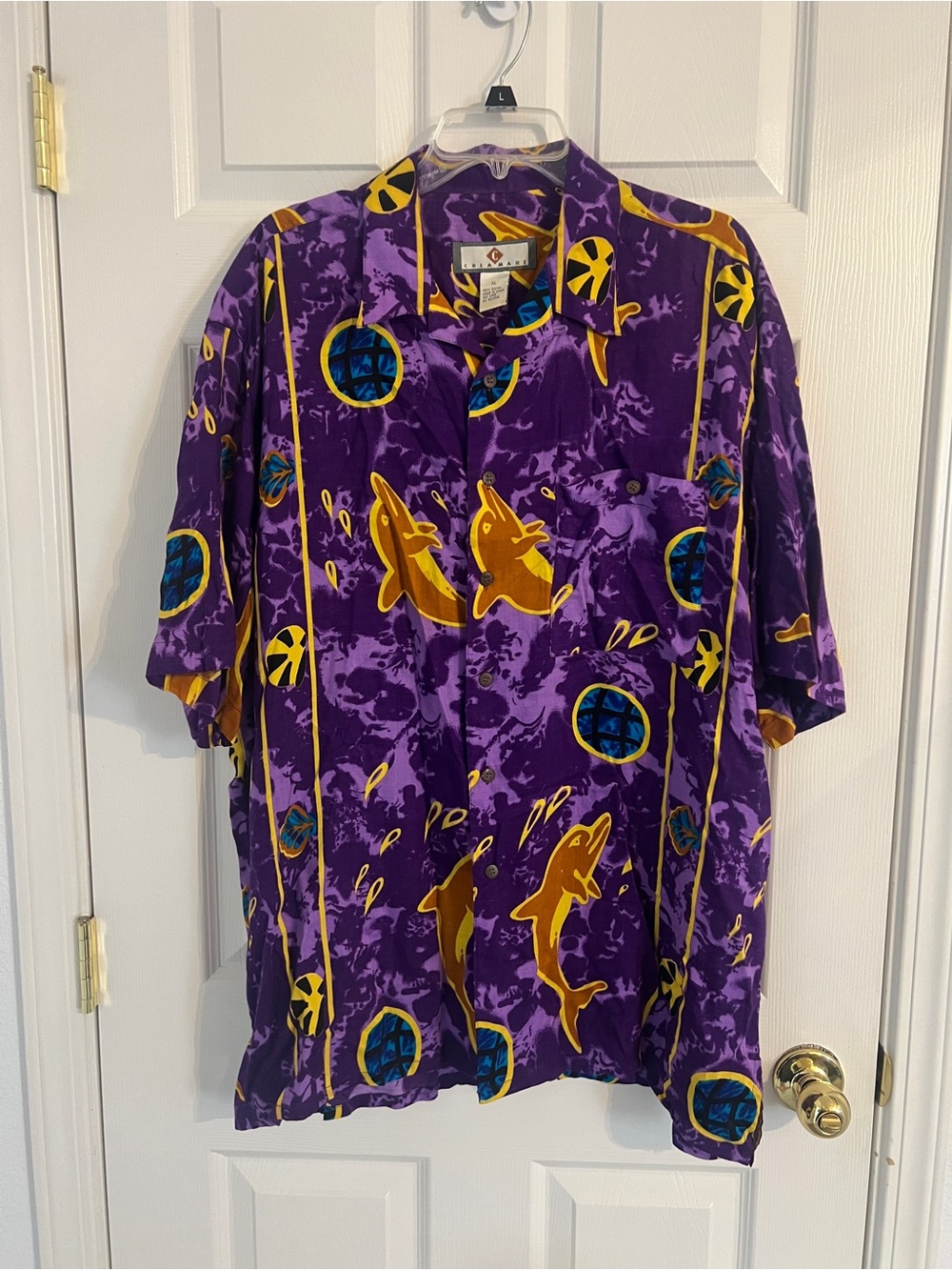 Chiamare Purple Dolphin Rayon Hawaiian Camp Shirt Men’s XL 90s Resort
